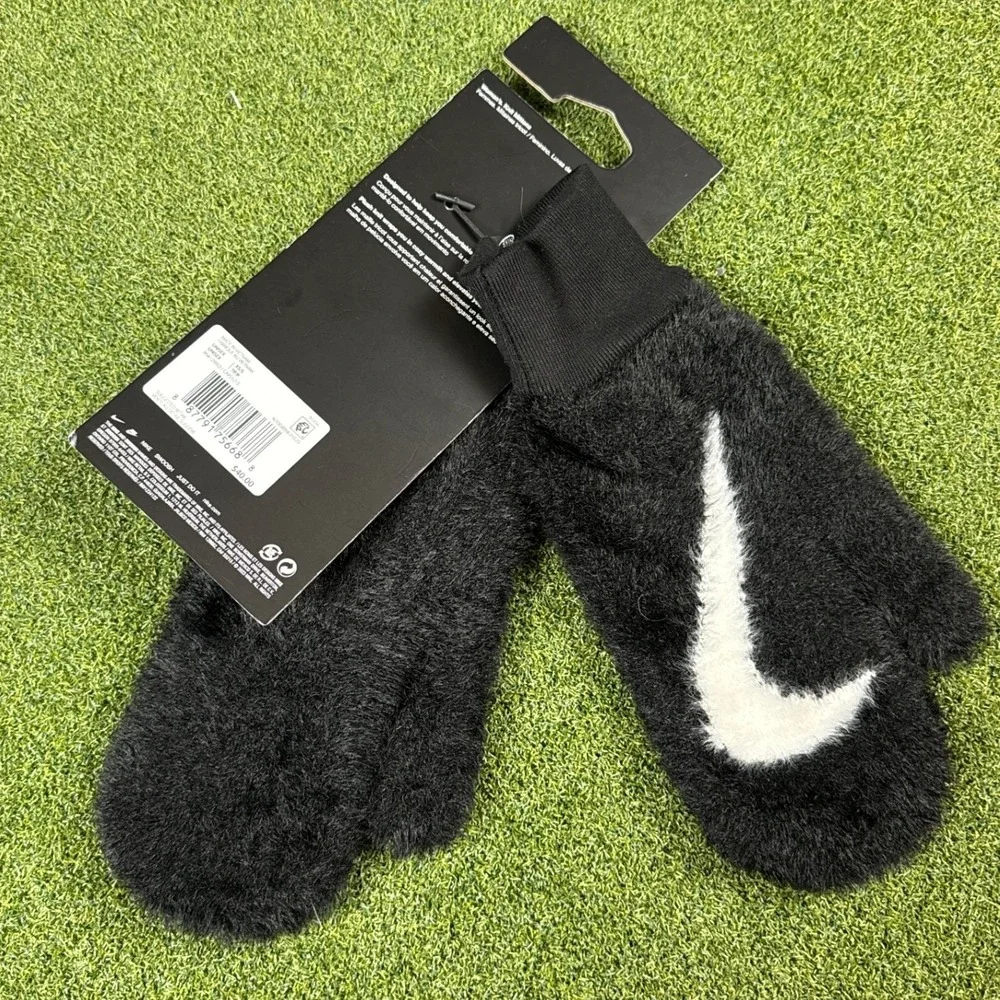 Nike Plush Knit‎ Mittens Women XS S Black Fleece Winter Gloves